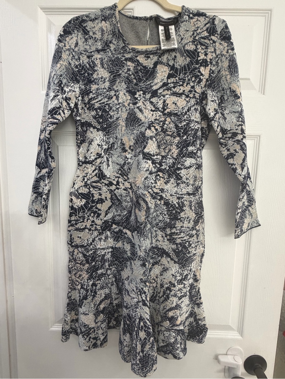 BCBGMAXAZRIA Floral Jacquard Fit & Flare Dress Black Ivory – Never Worn
